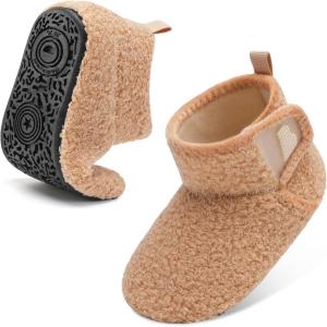 imageBARERUN Toddler Slippers Girls Boys House Shoes Baby Winter Booties Plush Cozy Kids House Slipper Warm Lightweight Infant Walking Shoes SocksLightbrown