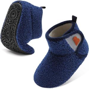 imageBARERUN Toddler Slippers Girls Boys House Shoes Baby Winter Booties Plush Cozy Kids House Slipper Warm Lightweight Infant Walking Shoes SocksNavy