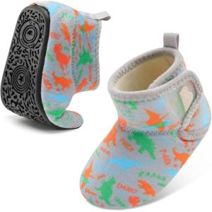 imageBARERUN Toddler Slippers Girls Boys House Shoes Baby Winter Booties Plush Cozy Kids House Slipper Warm Lightweight Infant Walking Shoes SocksOrangedinosaur