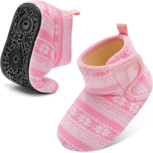 imageBARERUN Toddler Slippers Girls Boys House Shoes Baby Winter Booties Plush Cozy Kids House Slipper Warm Lightweight Infant Walking Shoes SocksSnowflake