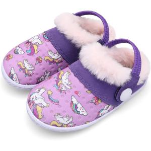 imageBARERUN Boys Girls Boys Warm Slippers Fur Lined Cute Kids Winter Indoor Household Shoes Purple Toddler Size 758