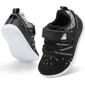imageBARERUN Baby Sneakers Toddler Shoes Soft AntiSlip Sole Newborn First Walkers Infant Toddler Breathable Athletic Running ShoesBlack White