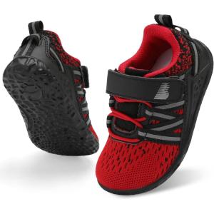imageBARERUN Baby Sneakers Toddler Shoes Soft AntiSlip Sole Newborn First Walkers Infant Toddler Breathable Athletic Running ShoesBlackRed