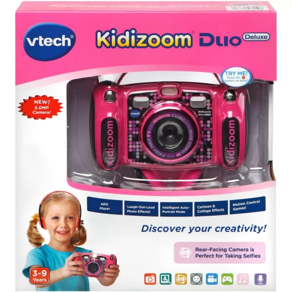 VTech Kidizoom Duo 5.0 Deluxe Digital Selfie Camera with MP3 Player and Headphones, Pink