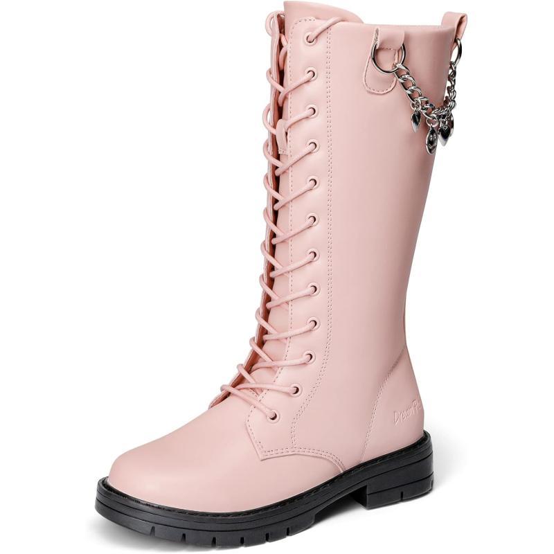 imageDREAM PAIRS Girls Riding Boots Knee High Side Zipper Mid Calf Shoes Little KidBig KidPink