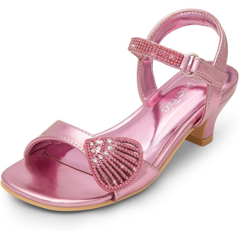 imageDREAM PAIRS Girls Sandals Ankle Strap Square Toe Low Heel Crysta Shell Wedding Party Flower Dress ShoesPink