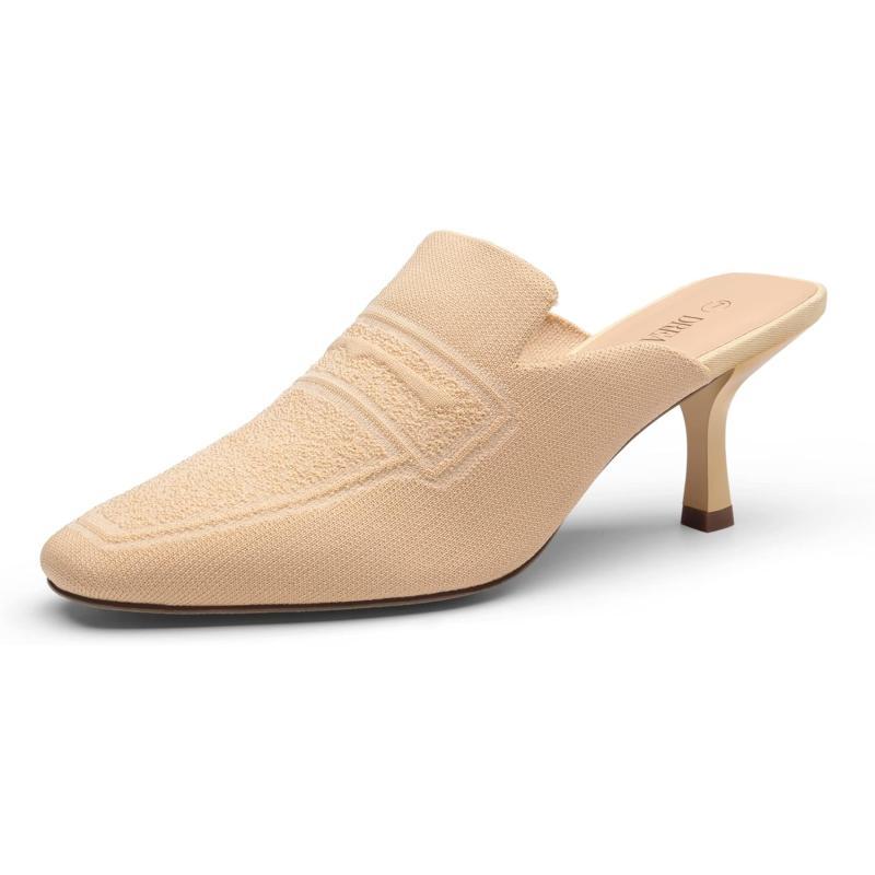 imageDREAM PAIRS Mules for Women Comfortable Slip On Mules with Heel Closed Toe Low Kitten Heels Dress Shoes SlidesNudeKnitting