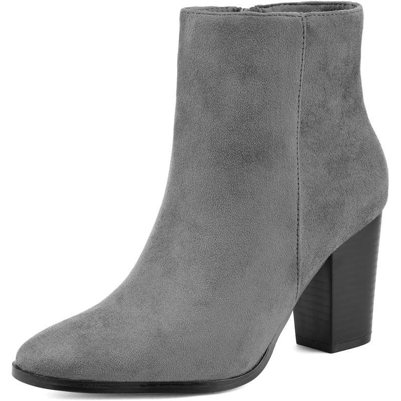 imageDREAM PAIRS Womens Chunky Block Heel Ankle BootiesGreySuede