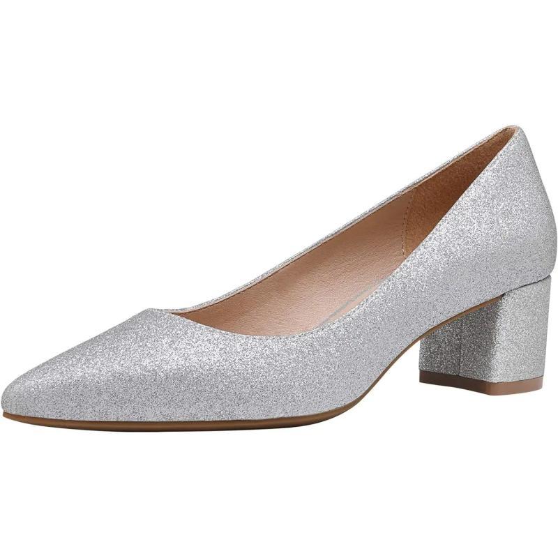 imageDREAM PAIRS Womens Chunky Low Block Heels Closed Toe Dress Pumps ShoesSilverGlitterPu