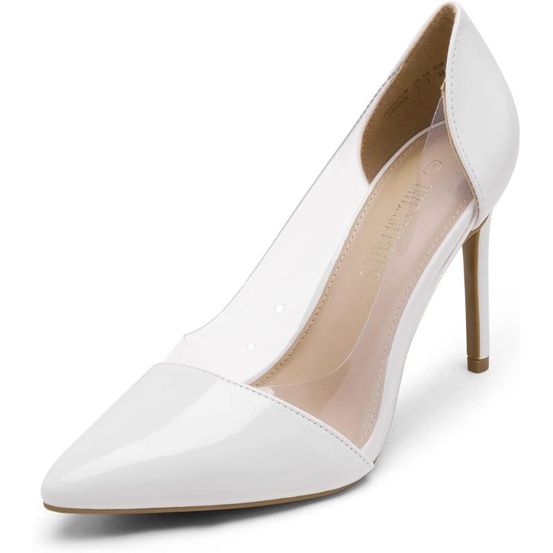 imageDREAM PAIRS Womens Clear High Heels Closed Toe Stiletto Sexy Transparent Pointed Toe Heel Fashion Wedding Party Slip On Pumps ShoesWhiteClear