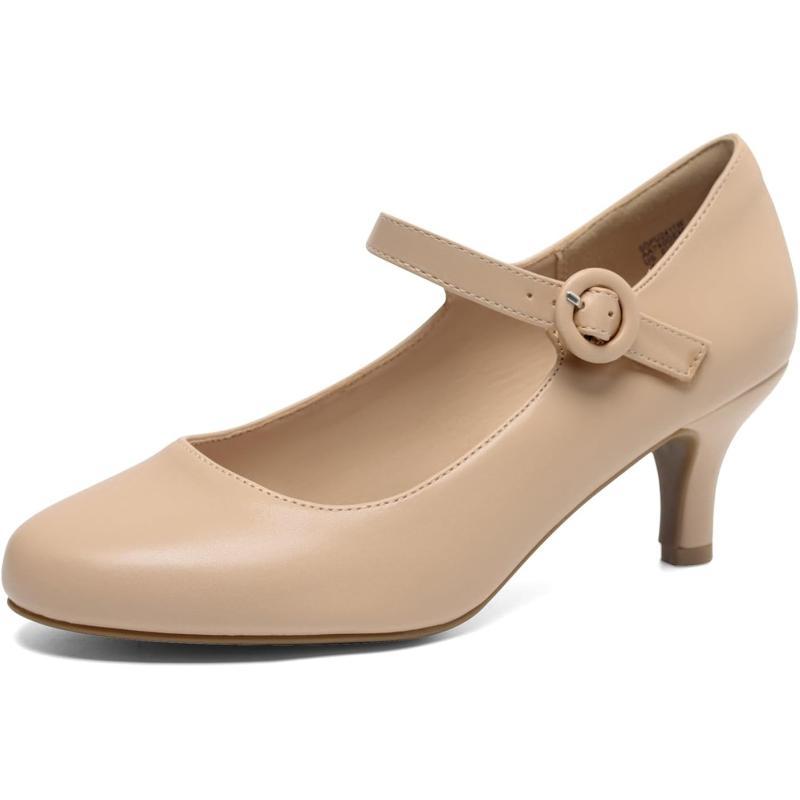 imageDREAM PAIRS Womens Dress Mary Jane Shoes Low Kitten Heels Closed Round Toe Comfortable Pumps Shoes for Wedding Dancing OfficeNude