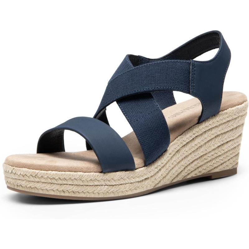 imageDREAM PAIRS Womens Platform Espadrilles Wedge Sandals Slip on Elastic Ankle Strap Sandals for Women Casual Dressy SummerNavynubuck