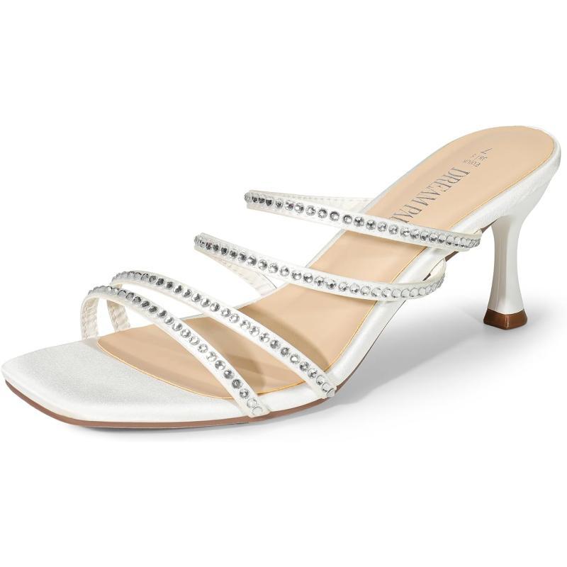 imageDREAM PAIRS Womens Rhinestone Strappy Heels Square Open Toe Slip On Low Slide Heeled Sandals for Daily Party Wedding Dress ShoesWhiterhinestone