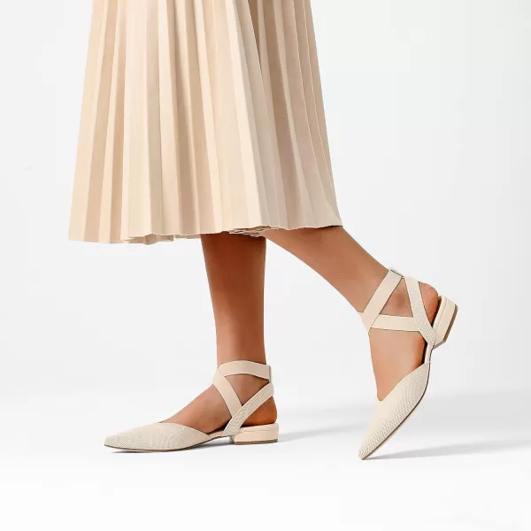 imageBURUDANI Womens Pointed Toe Ankle Strap Ballet Flat for Woman Comfortable Knit Mesh Flats for Casual Dressy Work Office ShoesNude