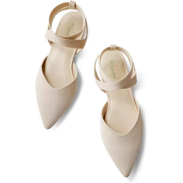 imageBURUDANI Womens Pointed Toe Ankle Strap Ballet Flat for Woman Comfortable Knit Mesh Flats for Casual Dressy Work Office ShoesNude
