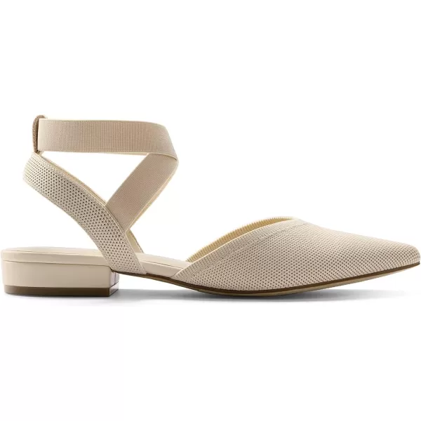 imageBURUDANI Womens Pointed Toe Ankle Strap Ballet Flat for Woman Comfortable Knit Mesh Flats for Casual Dressy Work Office ShoesNude