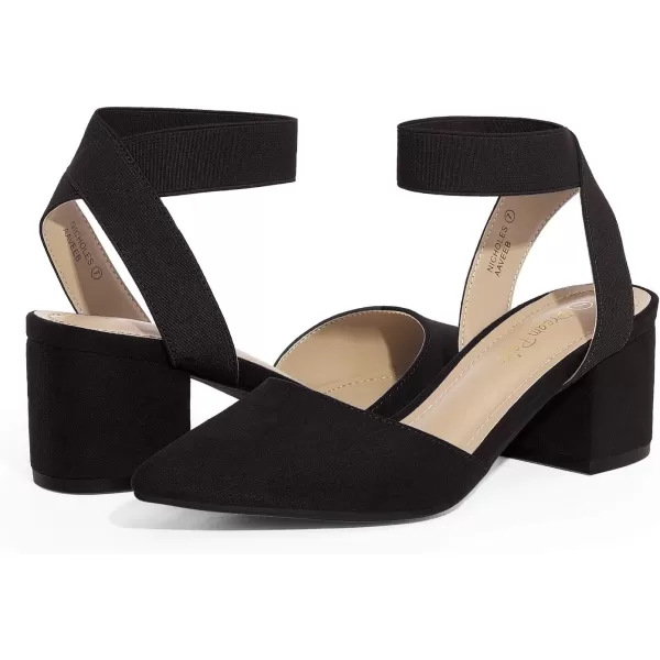 imageDREAM PAIRS ANNEE Pointed Toe Low Chunky Heels Pump ShoesBlackSueden