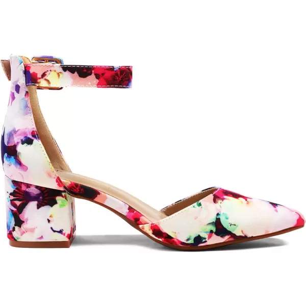 imageDREAM PAIRS ANNEE Pointed Toe Low Chunky Heels Pump ShoesFloral
