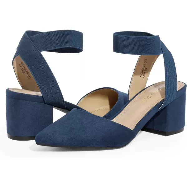 imageDREAM PAIRS ANNEE Pointed Toe Low Chunky Heels Pump ShoesNavySuede
