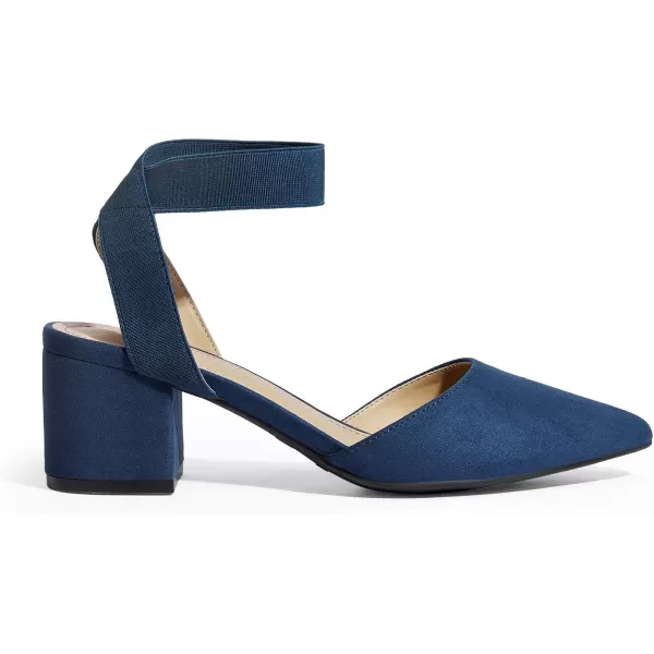 imageDREAM PAIRS ANNEE Pointed Toe Low Chunky Heels Pump ShoesNavySuede