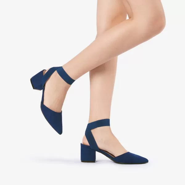 imageDREAM PAIRS ANNEE Pointed Toe Low Chunky Heels Pump ShoesNavySuede