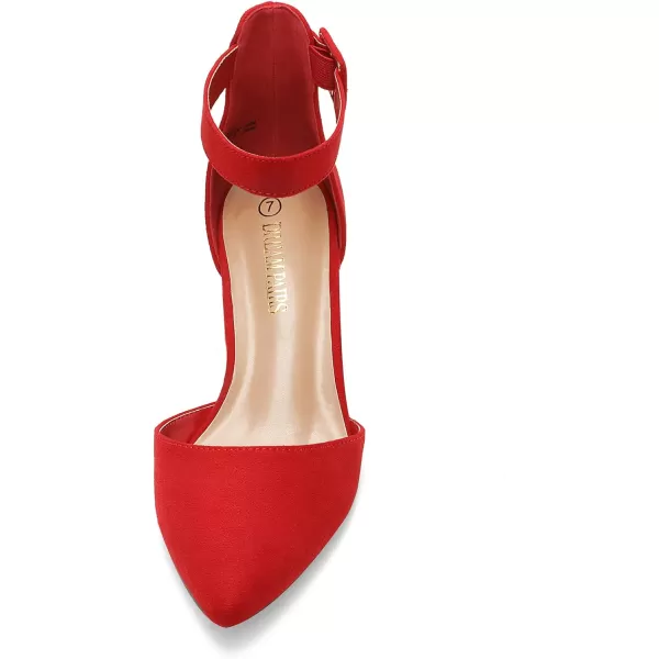 imageDREAM PAIRS ANNEE Pointed Toe Low Chunky Heels Pump ShoesRedSuede
