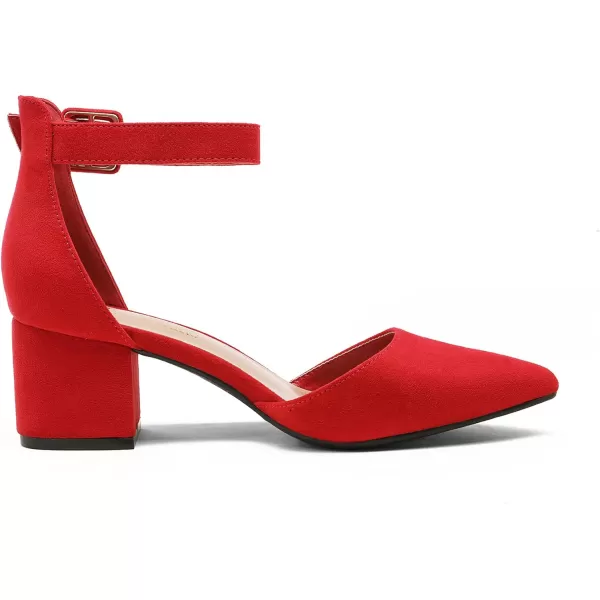 imageDREAM PAIRS ANNEE Pointed Toe Low Chunky Heels Pump ShoesRedSuede