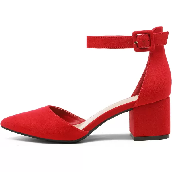imageDREAM PAIRS ANNEE Pointed Toe Low Chunky Heels Pump ShoesRedSuede