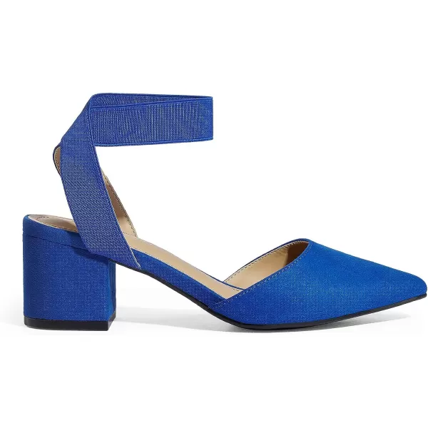 imageDREAM PAIRS ANNEE Pointed Toe Low Chunky Heels Pump ShoesRoyalBlueSueden