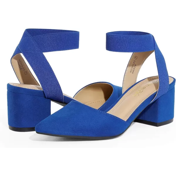 imageDREAM PAIRS ANNEE Pointed Toe Low Chunky Heels Pump ShoesRoyalBlueSueden