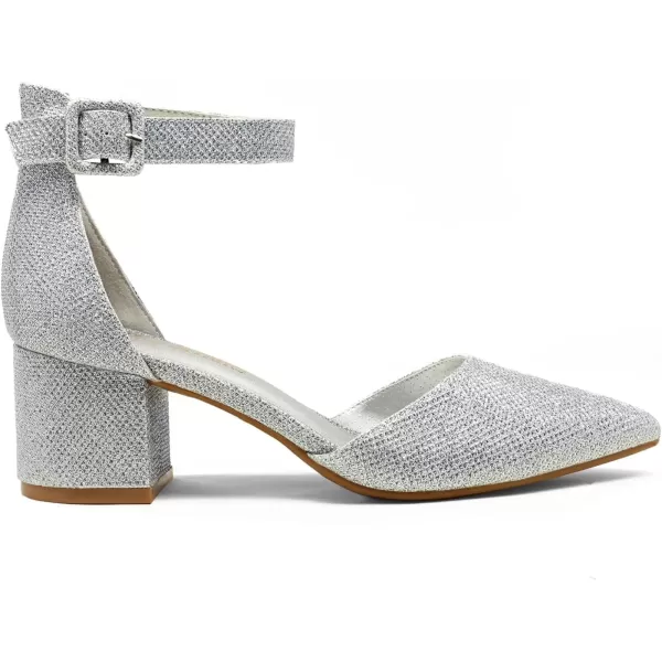 imageDREAM PAIRS ANNEE Pointed Toe Low Chunky Heels Pump ShoesSilverGlitter