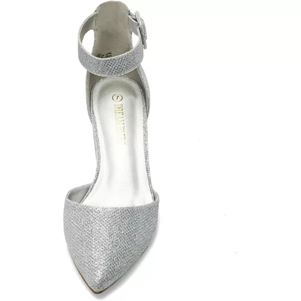imageDREAM PAIRS ANNEE Pointed Toe Low Chunky Heels Pump ShoesSilverGlitter