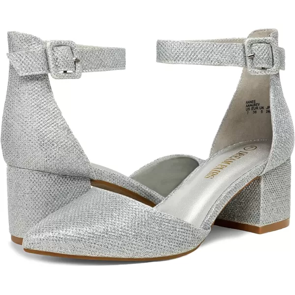 imageDREAM PAIRS ANNEE Pointed Toe Low Chunky Heels Pump ShoesSilverGlitter