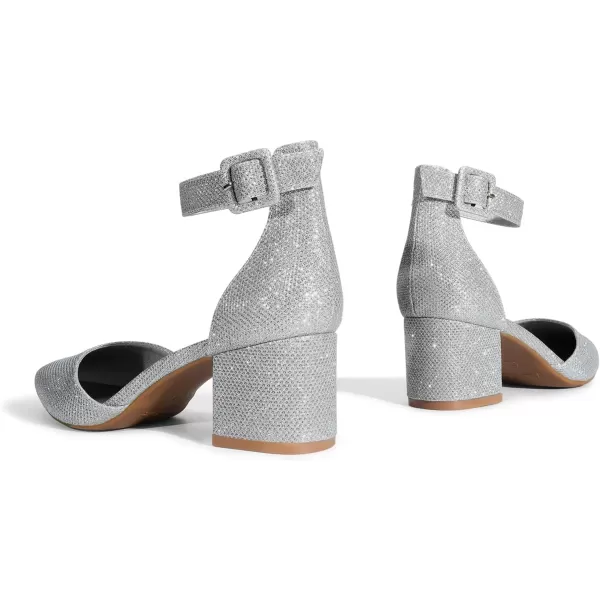 imageDREAM PAIRS ANNEE Pointed Toe Low Chunky Heels Pump ShoesSilverGlitter