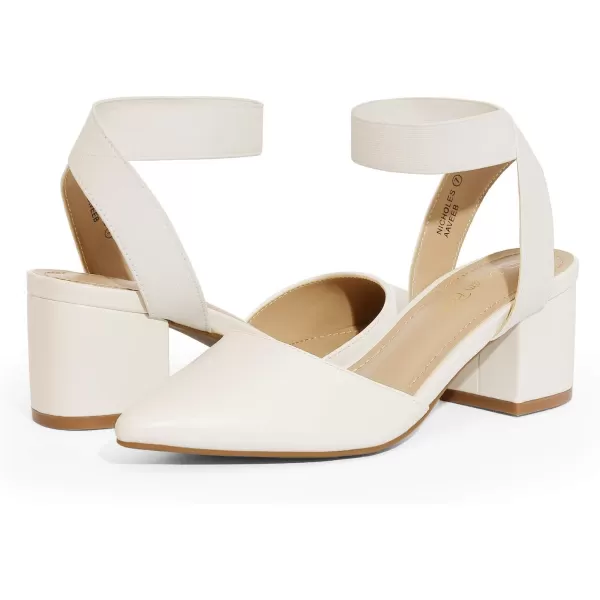 imageDREAM PAIRS ANNEE Pointed Toe Low Chunky Heels Pump ShoesWhitePun