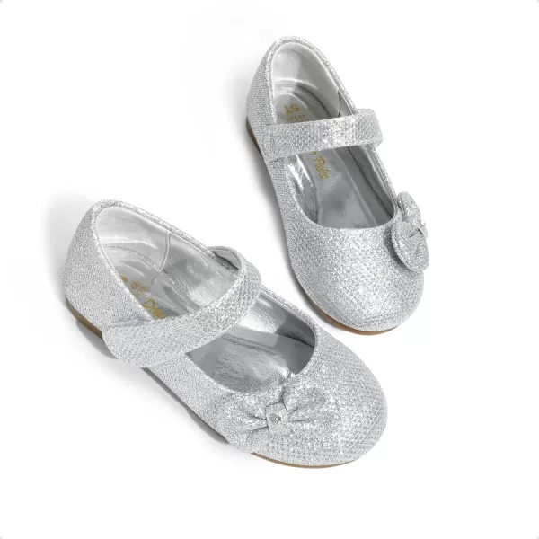 imageDREAM PAIRS Adorable Mary Jane Side Bow Ballerina Flat ToddlerLittle GirlSilverGlitter