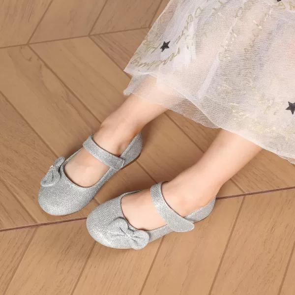 imageDREAM PAIRS Adorable Mary Jane Side Bow Ballerina Flat ToddlerLittle GirlSilverGlitter