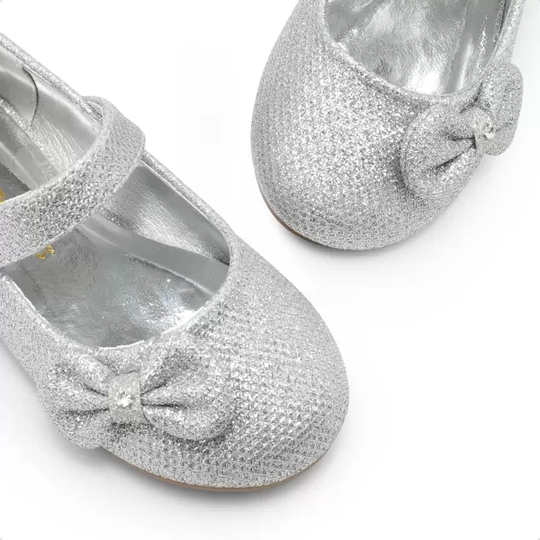 imageDREAM PAIRS Adorable Mary Jane Side Bow Ballerina Flat ToddlerLittle GirlSilverGlitter