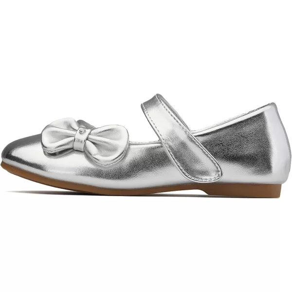 imageDREAM PAIRS Adorable Mary Jane Side Bow Ballerina Flat ToddlerLittle GirlSilverPu