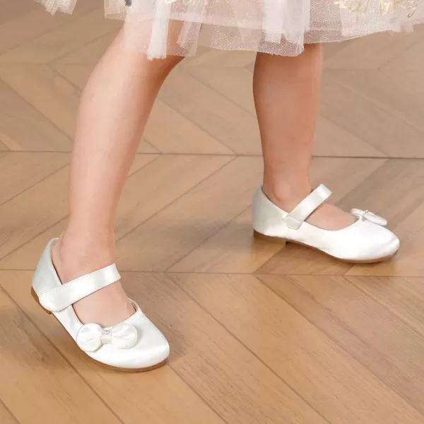 imageDREAM PAIRS Adorable Mary Jane Side Bow Ballerina Flat ToddlerLittle GirlWhiteSatin