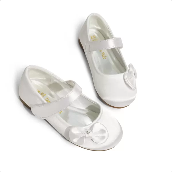 imageDREAM PAIRS Adorable Mary Jane Side Bow Ballerina Flat ToddlerLittle GirlWhiteSatin