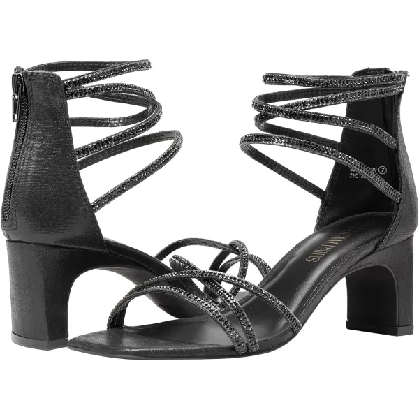 imageDREAM PAIRS Black Heels for Women Block Chunky Rhinestone Low Heels Open Toe Dress Pump Sandals Bridal Wedding Party Evening Prom Dance ShoesBlackRhinestone