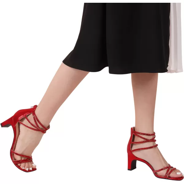 imageDREAM PAIRS Black Heels for Women Block Chunky Rhinestone Low Heels Open Toe Dress Pump Sandals Bridal Wedding Party Evening Prom Dance ShoesRedRhinestone