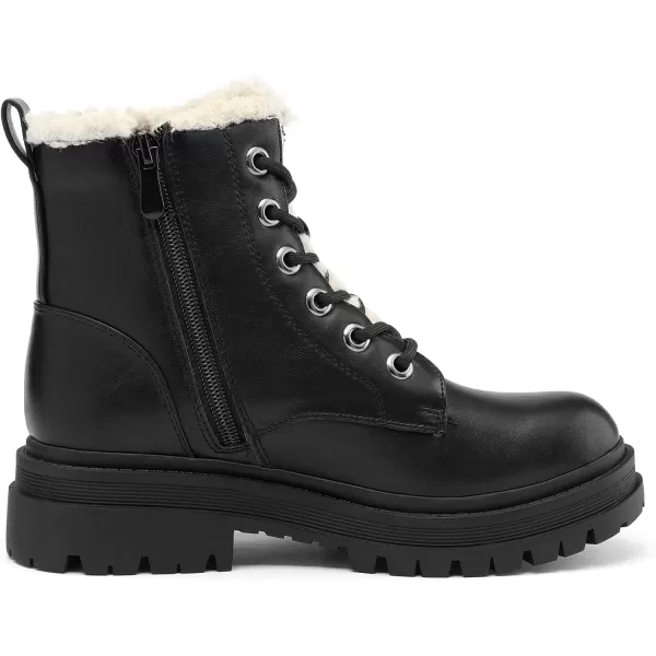 imageDREAM PAIRS Black Laceup Combat Boots Ankle Booties for WomenBlackFurry