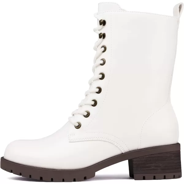 imageDREAM PAIRS Black Laceup Combat Boots Midcalf Military Winter Boot for WomenWhitePu