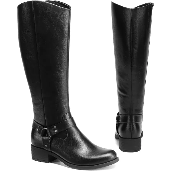 imageDREAM PAIRS Boots For Women Knee High Comfortable Pull On Side Zipper Buckle Riding BootsBlack