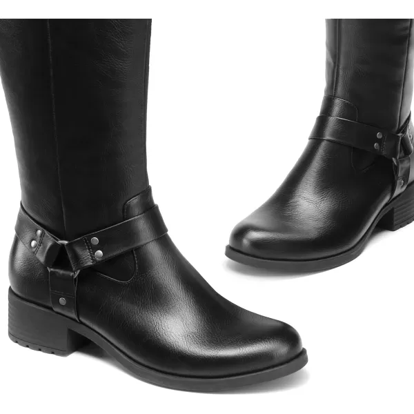 imageDREAM PAIRS Boots For Women Knee High Comfortable Pull On Side Zipper Buckle Riding BootsBlack
