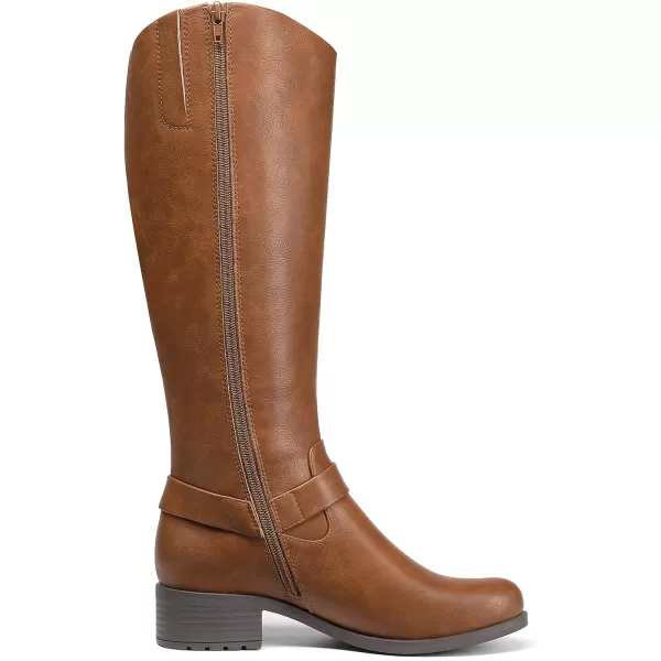 imageDREAM PAIRS Boots For Women Knee High Comfortable Pull On Side Zipper Buckle Riding BootsBrown