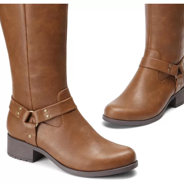 imageDREAM PAIRS Boots For Women Knee High Comfortable Pull On Side Zipper Buckle Riding BootsBrown