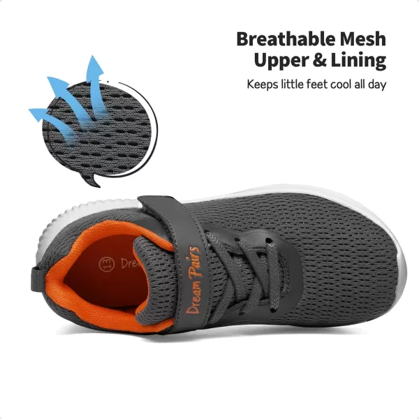 imageDREAM PAIRS Boys Girls Breathable Tennis Running Shoes Athletic Sport SneakersDarkGreyOrange